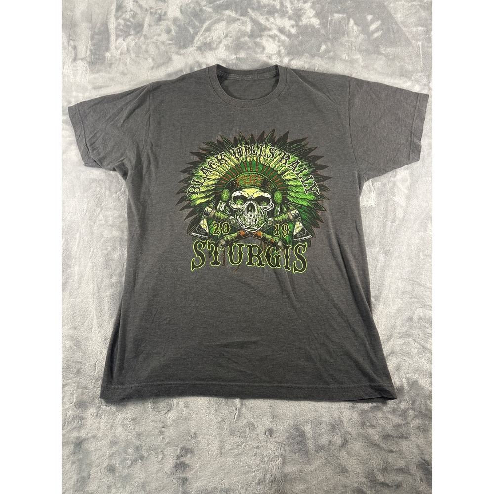 Sturgis Black Hills Rally 2019 T-Shirt Mens Large Gray Skull Graphic Biker Tee
